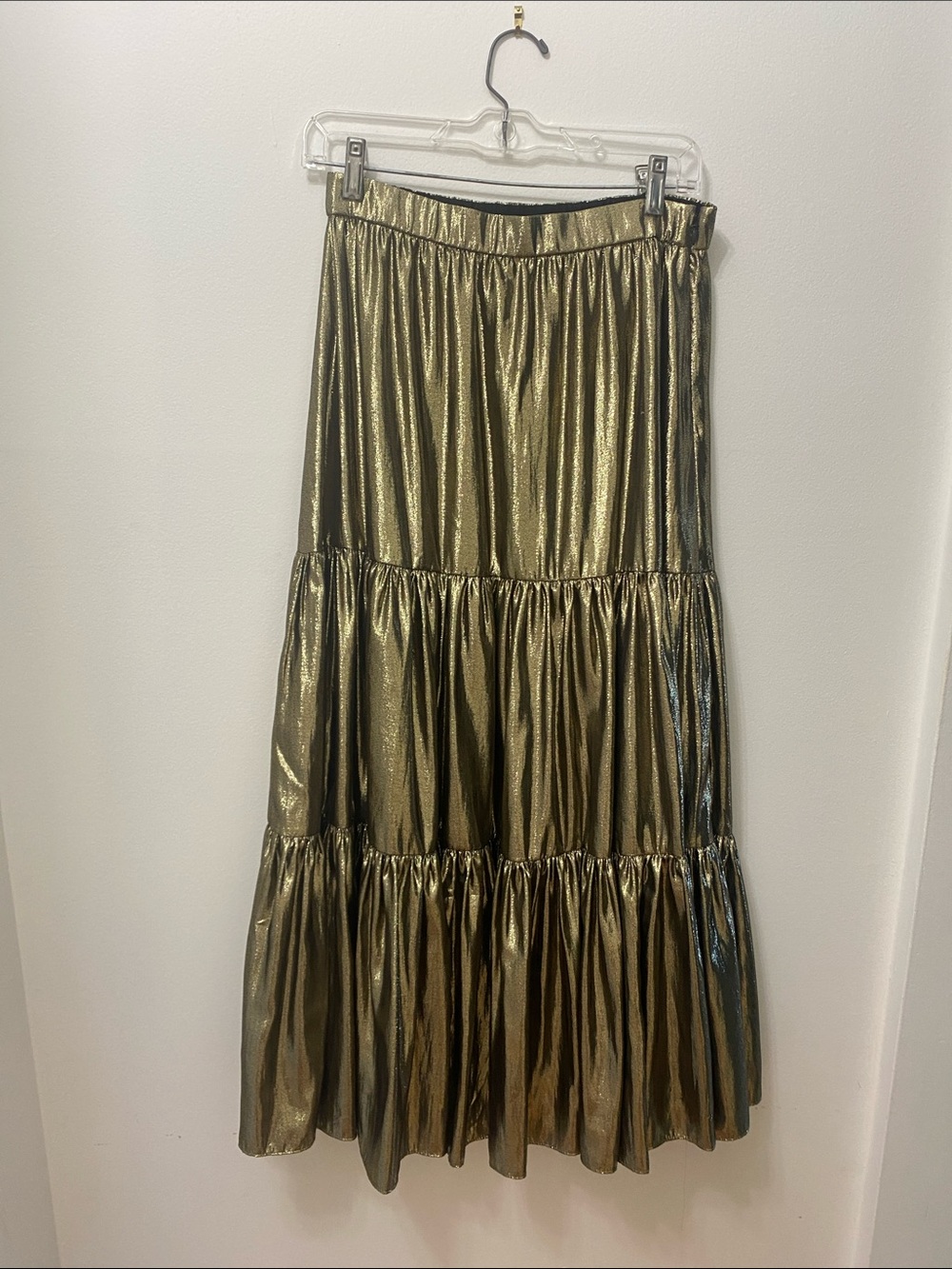 J. Crew Metallic Gold Tiered Maxi Skirt